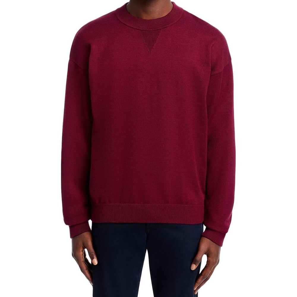 HUGO BOSS Sweater Mens Large Burgundy Pullover Crew Knit 100% Cotton SWART $158